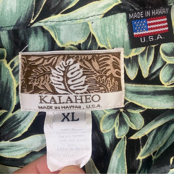 Kalaheo Hawaiian Aloha Shirt XL Made in Hawaii Green Rayon Tropical Floral Beach - Picture 4 of 9